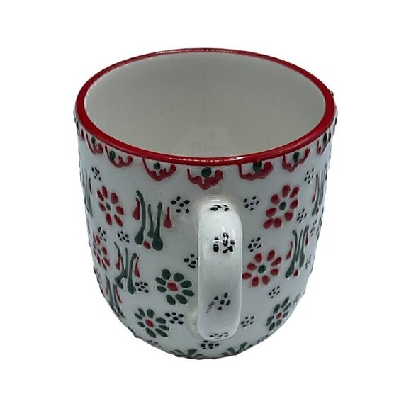 New Myth Arts Handmade Red Green Ceramic Embossed Dantel Turkish Coffee Mug Cup - Picture 2 of 5